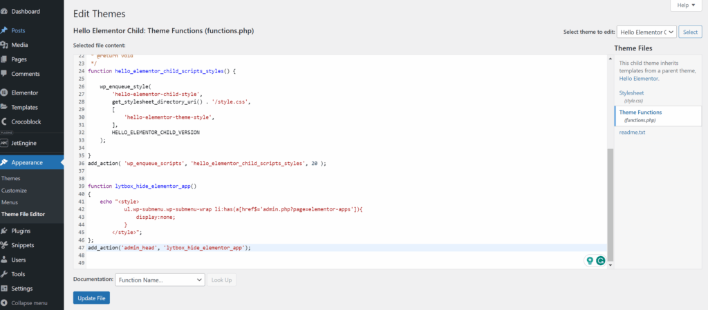 Adding Code to the Child Theme