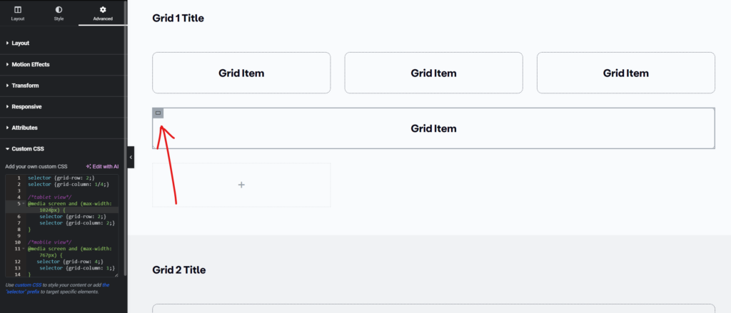Adding CSS to grid item