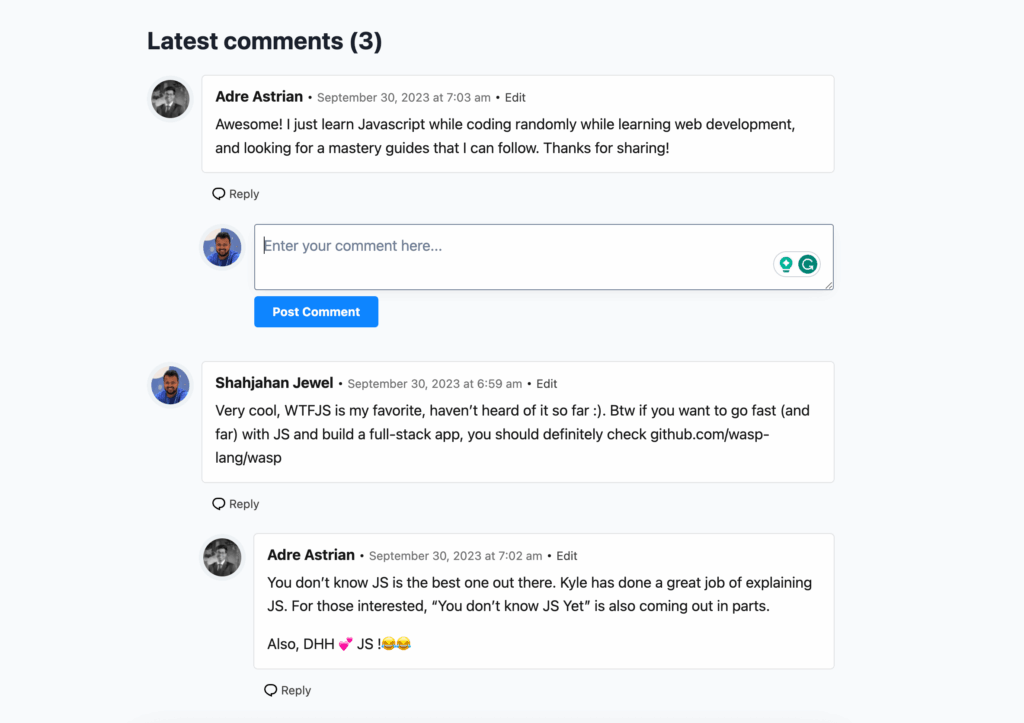 Fluent comments