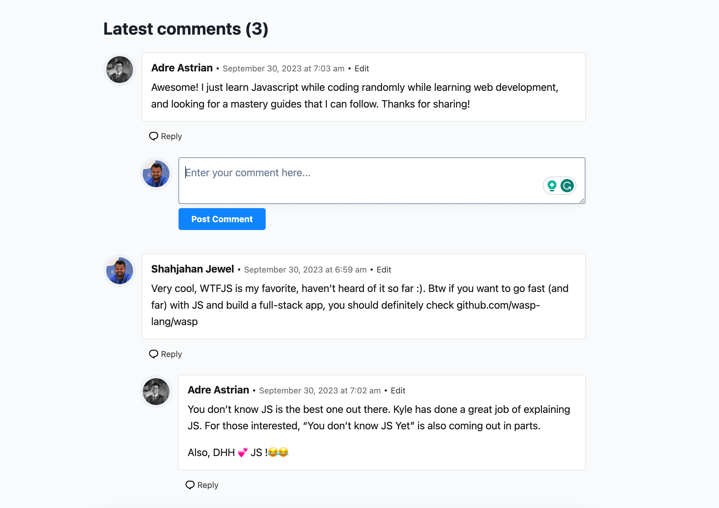 Comments view using Fluent comments plugin