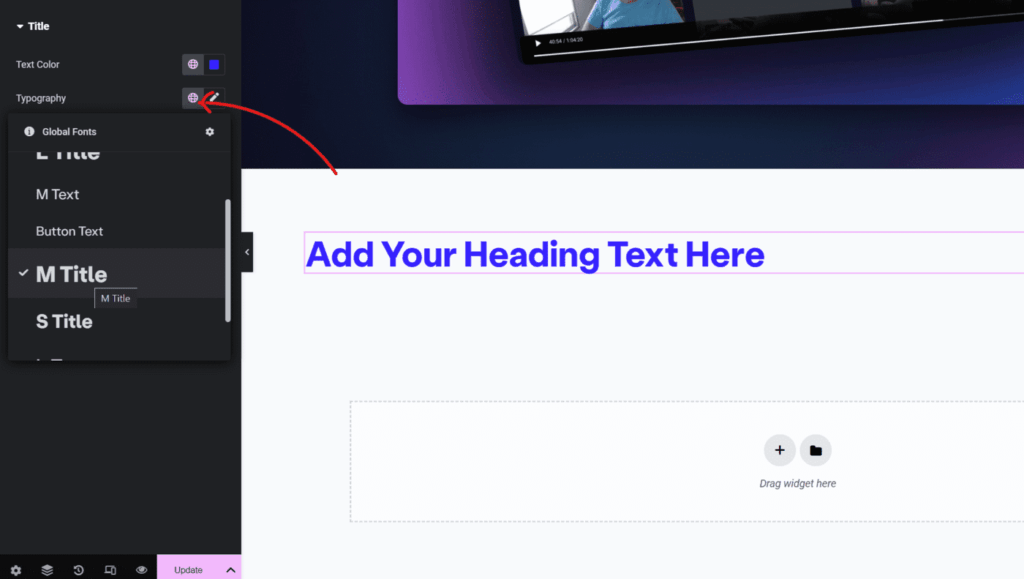 Using global font on an element in Elementor 