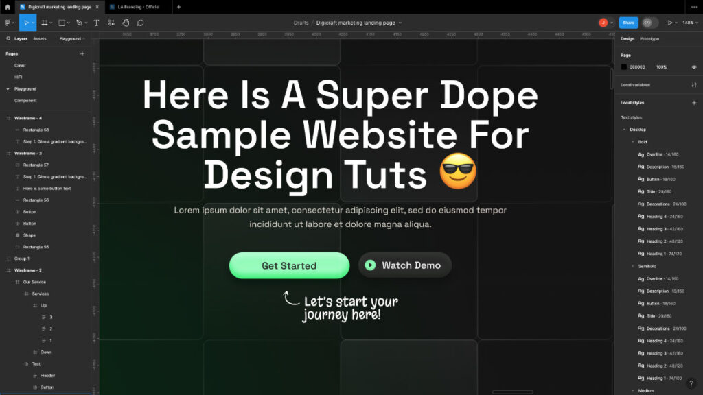 Screenshot of website design tutorial interface.