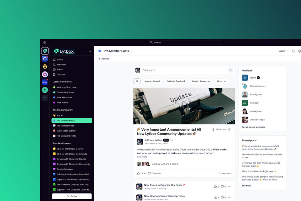 Screenshot of Lytbox community interface displaying updates.