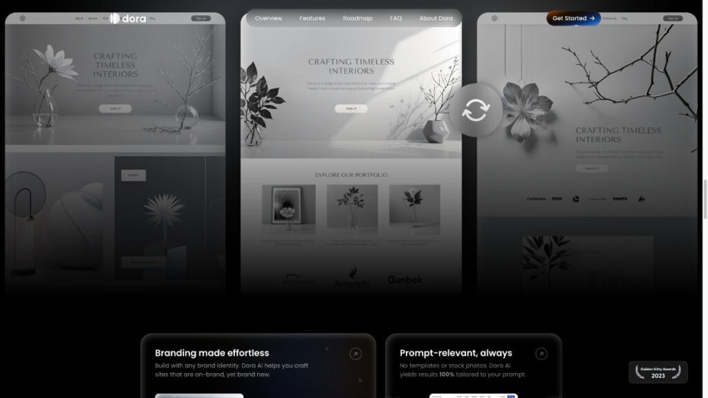 Monochrome interior design website screens showcasing elegant decor