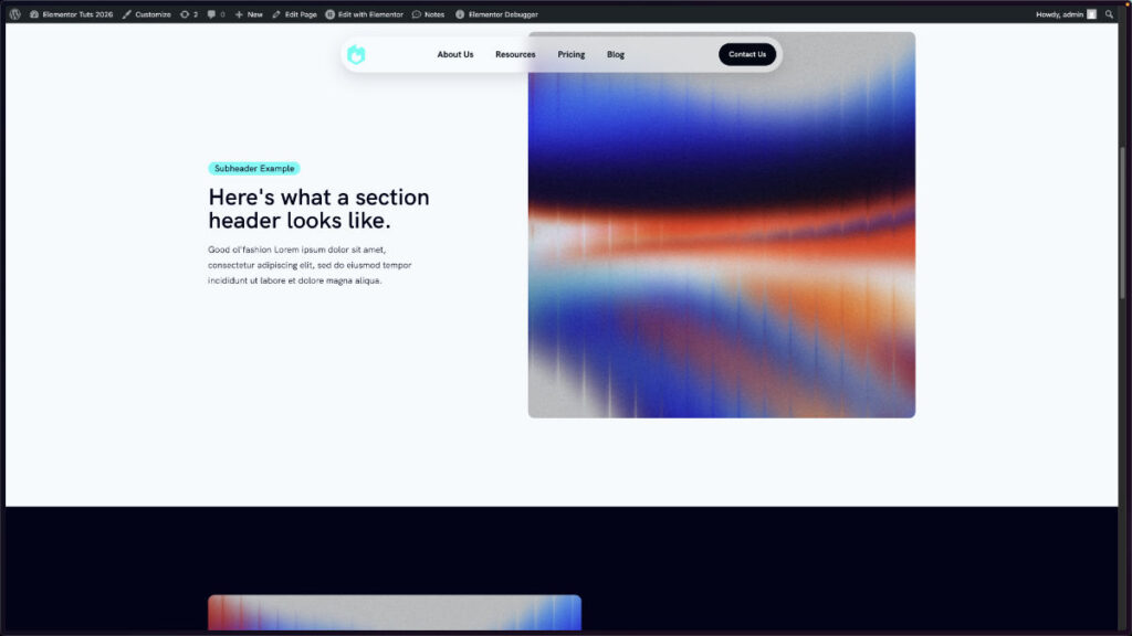Website section header with abstract art.